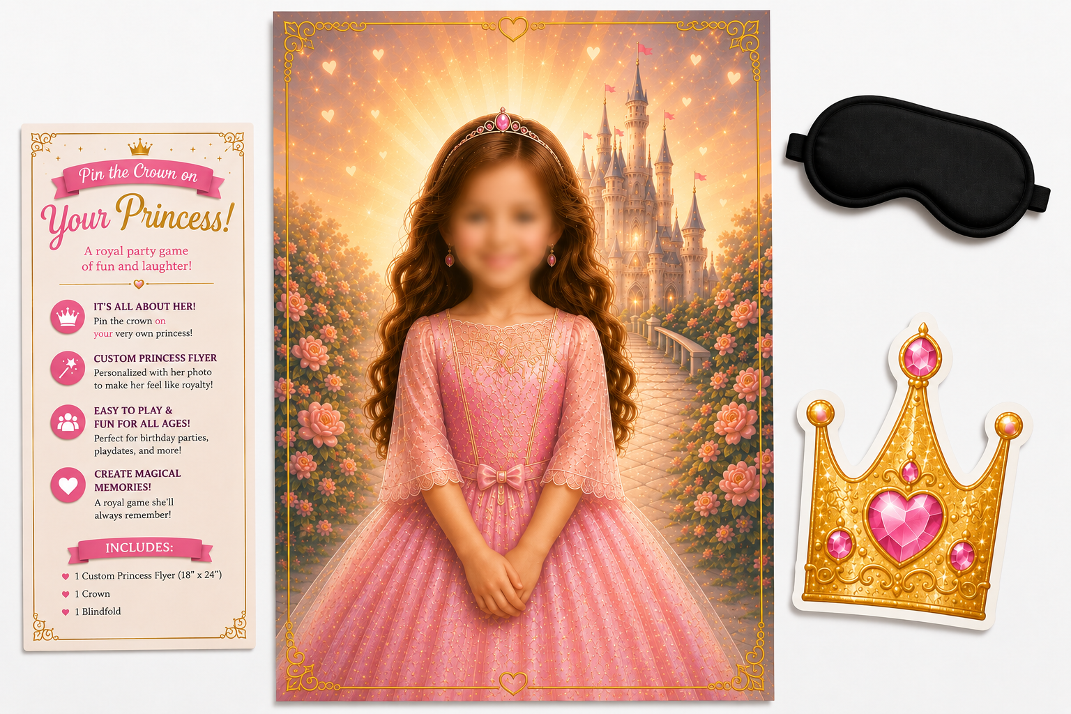 Custom Princess Party Game | Pin the Crown on the Princess Personalized Poster